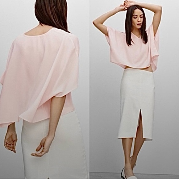 Aritzia Babaton Oversized Crop Blouse Teal V-Neck (Size XXS) - Picture 2 of 6